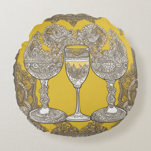 Yellown auf der Lace AI art Rundes Kissen (Vorderseite)