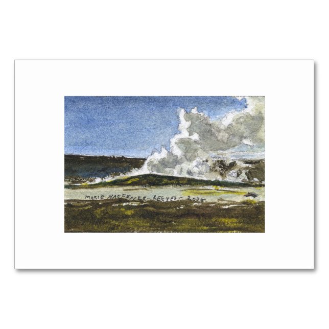 Yellowstone 3 Miniatur-Aquarellbild von MHHR Tischnummer (Vorderseite)