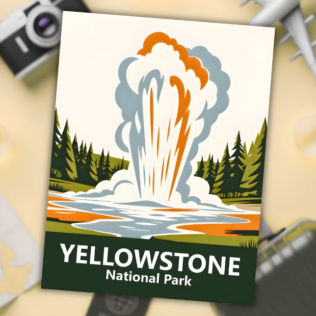 Yellowstone Alte feine einfache reine Retro Custom Postkarte (Yellowstone Old Faithful Simple Clean Retro Custom Postcard)