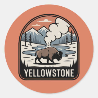 Yellowstone-Bison-Retro-Park-Abzeichen Runder Aufkleber