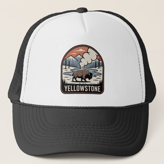 Yellowstone-Bison-Retro-Park-Abzeichen Truckerkappe (Vorderseite)