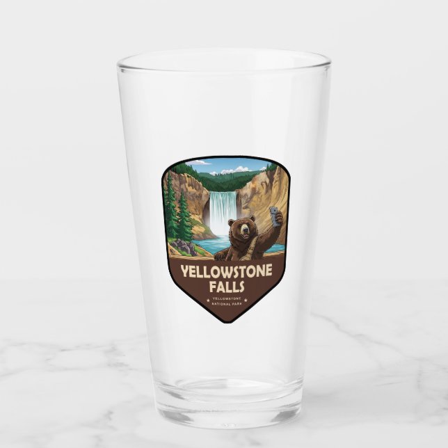 Yellowstone Falls Bär Selfie Schild Glas (Vorderseite)