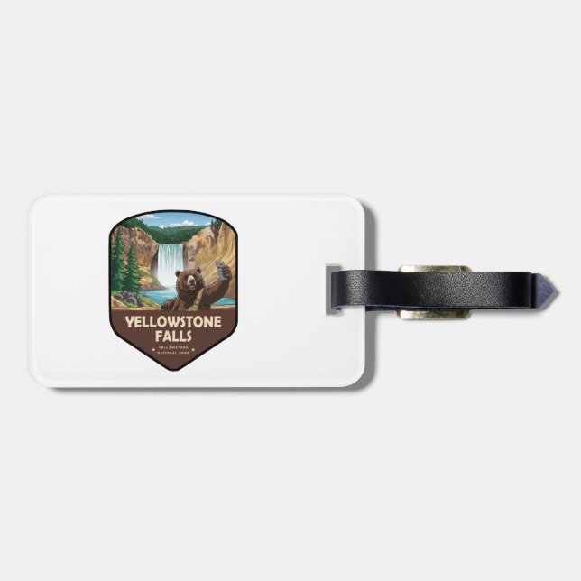 Yellowstone Falls Bear Selfie Shield Gepäckanhänger (Rückseite horizontal)