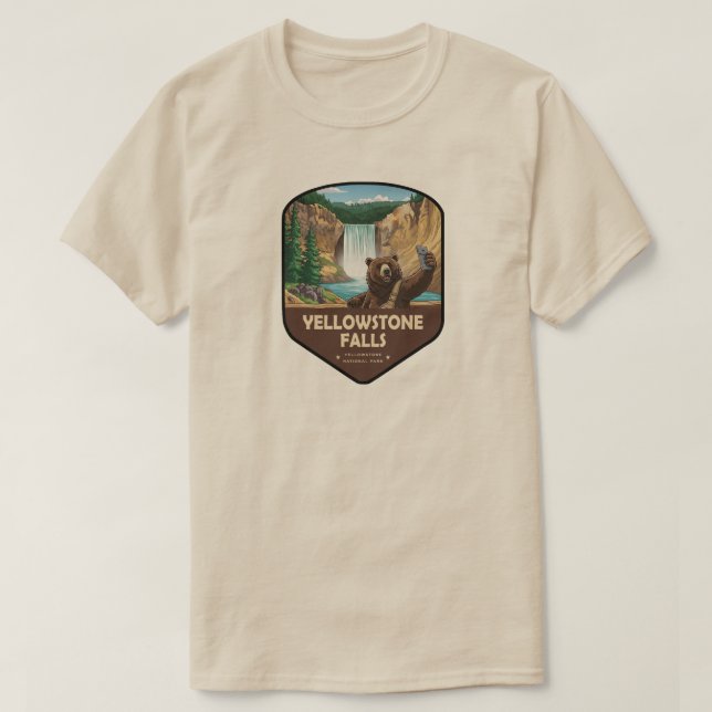 Yellowstone Falls Bear Selfie Shield T-Shirt (Design vorne)