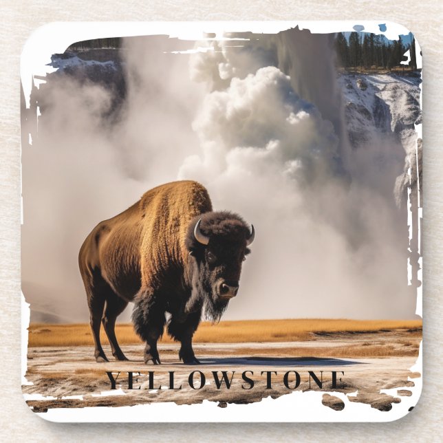 Yellowstone Geyser Bison Beverage Coaster Getränkeuntersetzer (Vorderseite)
