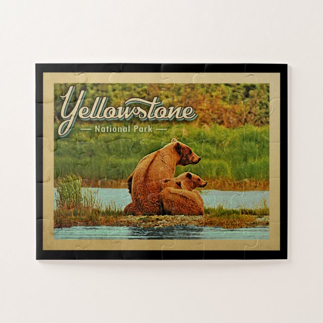 Yellowstone Jigsaw Puzzle Nationalpark Bären Retro (Horizontal)