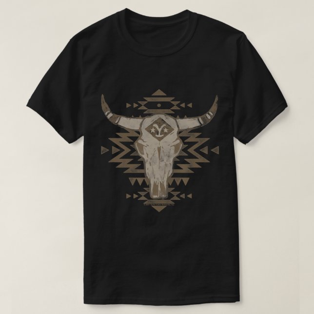 Yellowstone Künstlerisches Rind Schädel T - Shirt (Design vorne)