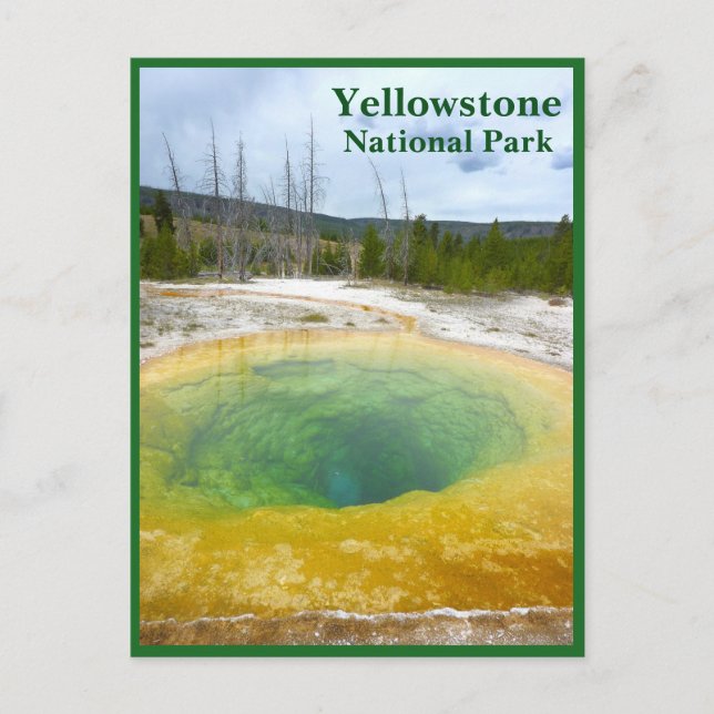 Yellowstone: Morning Glory Pool mit Text Postkarte (Vorderseite)