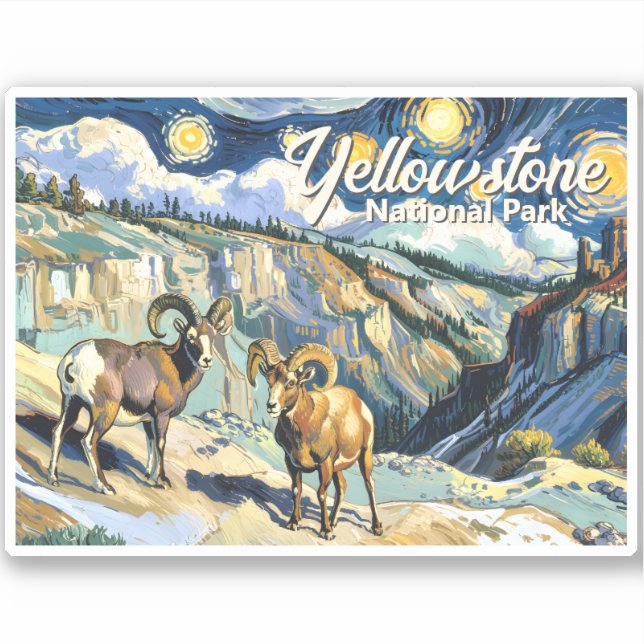 Yellowstone National Park Bighorn Sheep Van Gogh Aufkleber (Vorderseite)