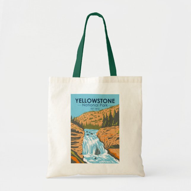 Yellowstone National Park Firehole Falls Vintag Tragetasche (Vorne)