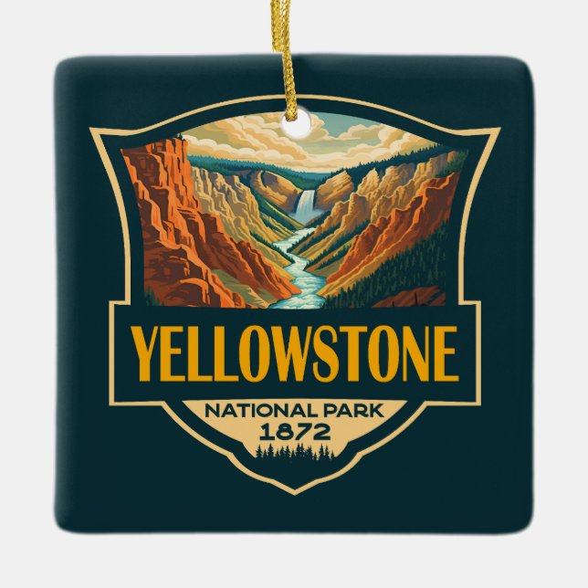 Yellowstone National Park Grand Canyon Retro Art Keramikornament (Vorderseite)