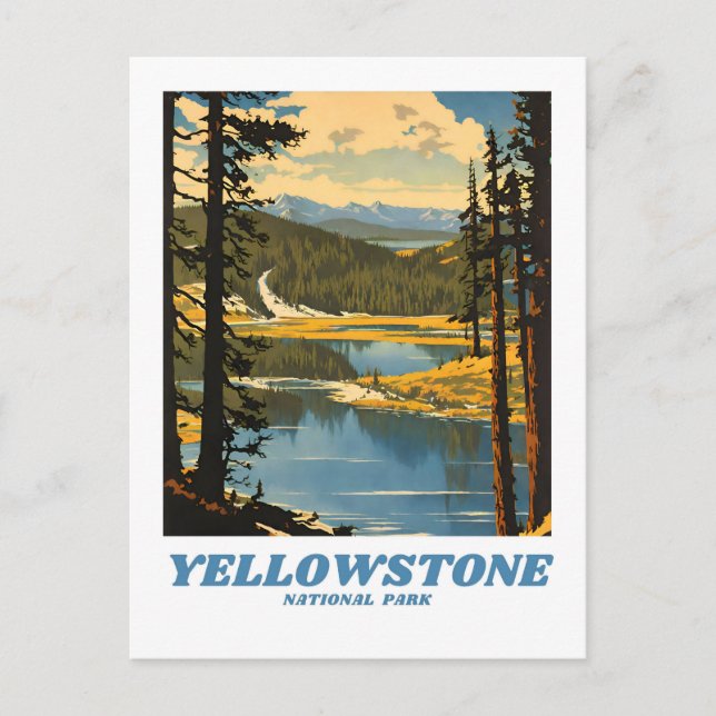 Yellowstone National Park Illustration Retrodekor Postkarte (Vorderseite)