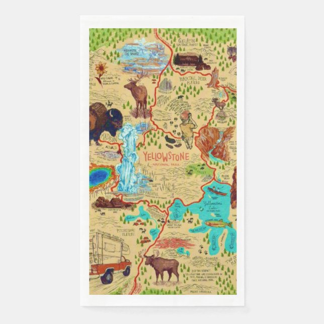 Yellowstone National Park Map Serviette (Vorderseite)