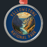 Yellowstone National Park River Distressed Circle Ornament Aus Metall<br><div class="desc">Yellowstone vector artwork design. The park features dramatic canyons,  alpine rivers,  lush forests,  hot springs and gushing geysers,  including its most famous,  Old Faithful.</div>