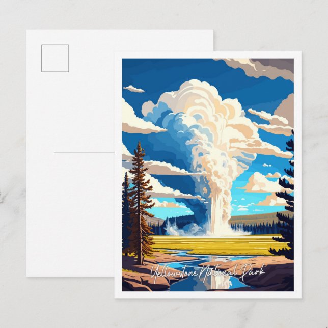 Yellowstone National Park Travel Illustration Postkarte (Vorne/Hinten)