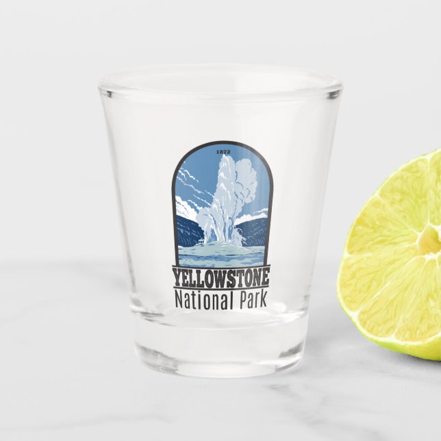 Yellowstone Nationalpark Alte Treue Vintag Schnapsglas (Vorderseite)