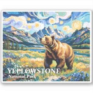 Yellowstone-Nationalpark-Bärenlandschaft Van Gogh Aufkleber