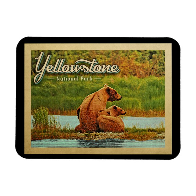 Yellowstone Nationalpark Bears Vintag Magnet (Horizontal)