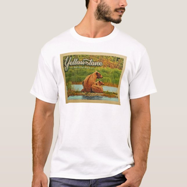 Yellowstone Nationalpark Bears Vintag T-Shirt (Vorderseite)