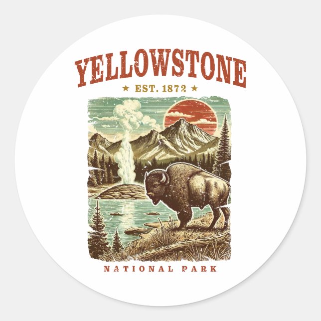 Yellowstone Nationalpark - Berg und Bison Runder Aufkleber (Vorderseite)