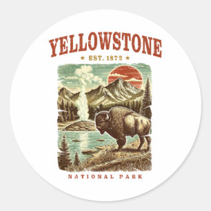 Yellowstone Nationalpark - Berg und Bison Runder Aufkleber