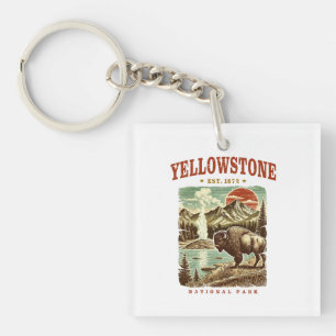 Yellowstone Nationalpark - Berg und Bison Schlüsselanhänger