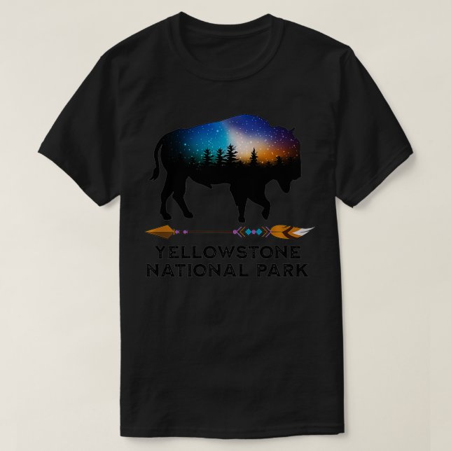 Yellowstone Nationalpark Bison Night Sky Vacation T-Shirt (Design vorne)