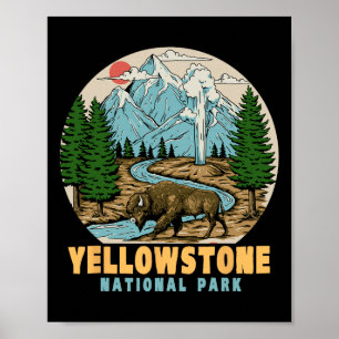 Yellowstone Nationalpark Bison Retro Wanderzelt Poster