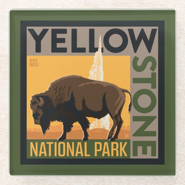 Yellowstone-Nationalpark | Buffalo Glasuntersetzer (Vorderseite)