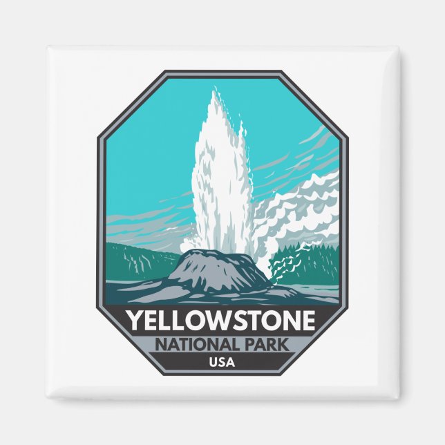 Yellowstone Nationalpark Burg Geyser Vintag Magnet (Vorne)
