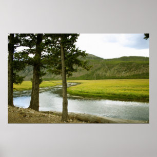 Yellowstone Nationalpark, Fluss, Bäume, Berge Poster