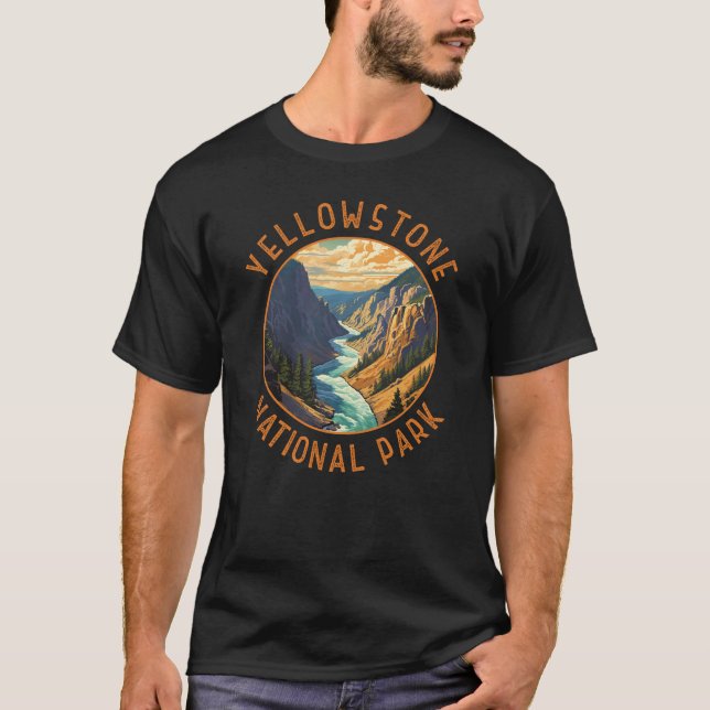 Yellowstone Nationalpark Fluss Distressed Circle T-Shirt (Vorderseite)