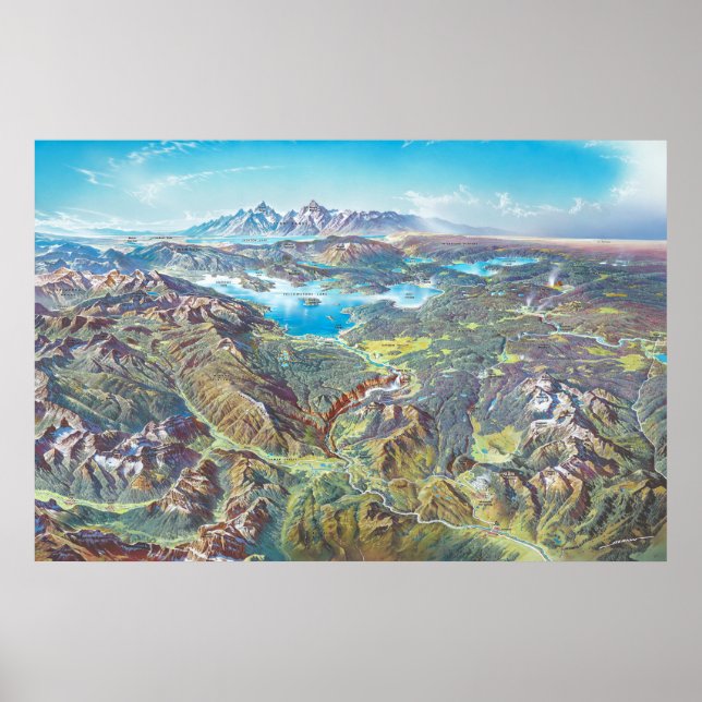 Yellowstone Nationalpark Landschaftsbild Malerei Poster (Vorne)