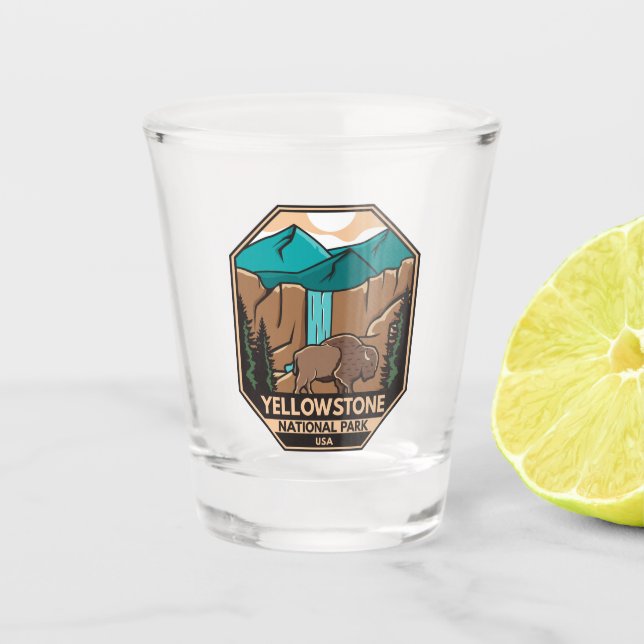 Yellowstone Nationalpark Minimal Bison Retro Schnapsglas (Vorderseite)