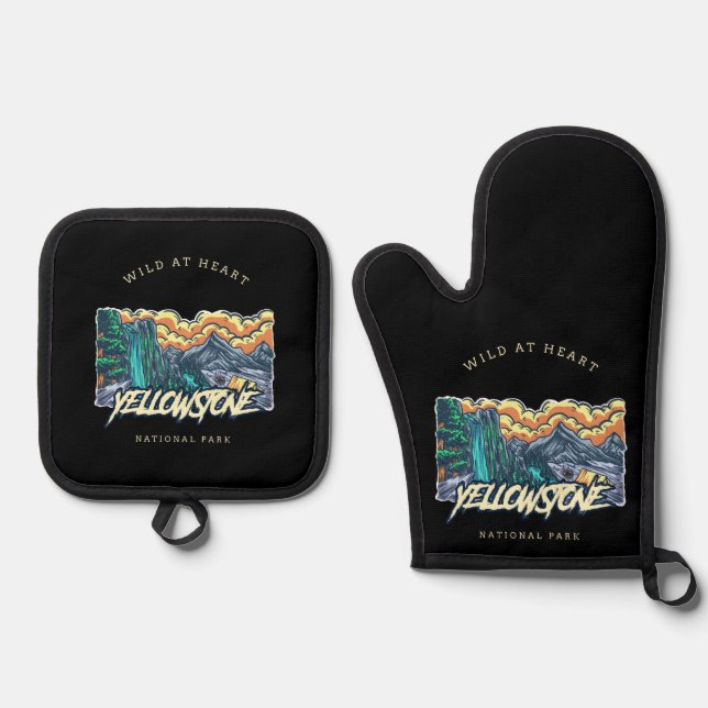Yellowstone-Nationalpark Ofenhandschuh & Topflappen-Set (Vorderseite)