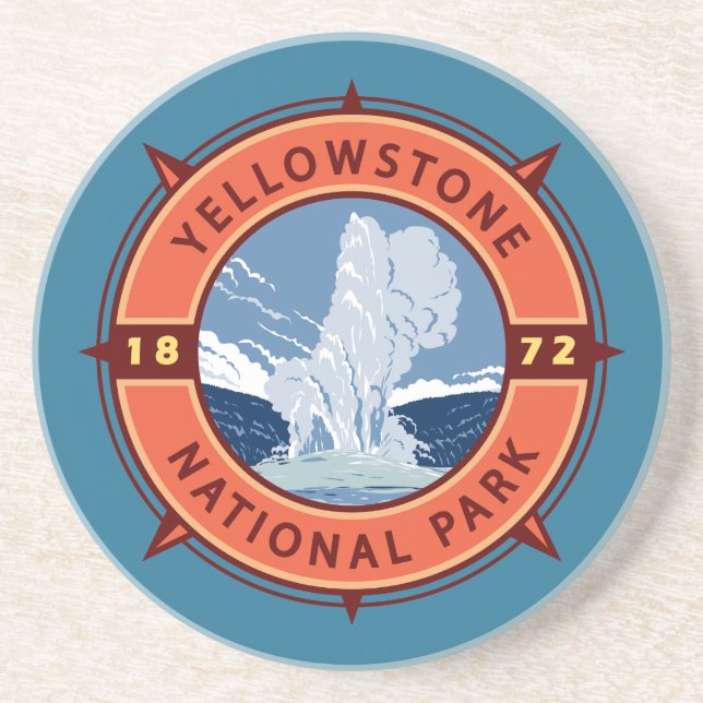 Yellowstone Nationalpark Retro Kompass Emblem Getränkeuntersetzer (Vorne)