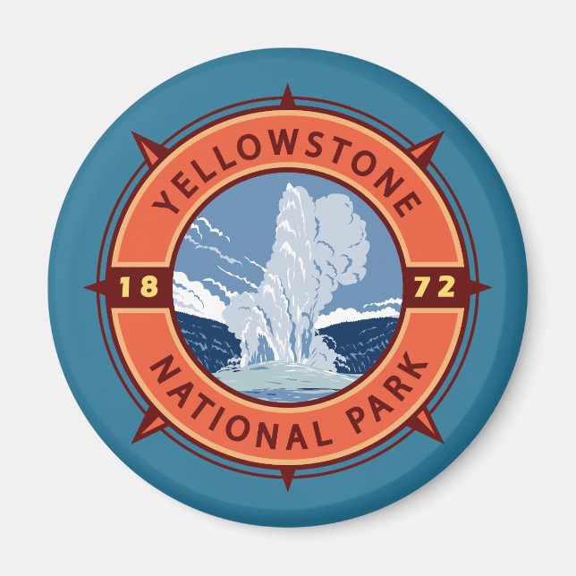 Yellowstone Nationalpark Retro Kompass Emblem Magnet (Vorne)