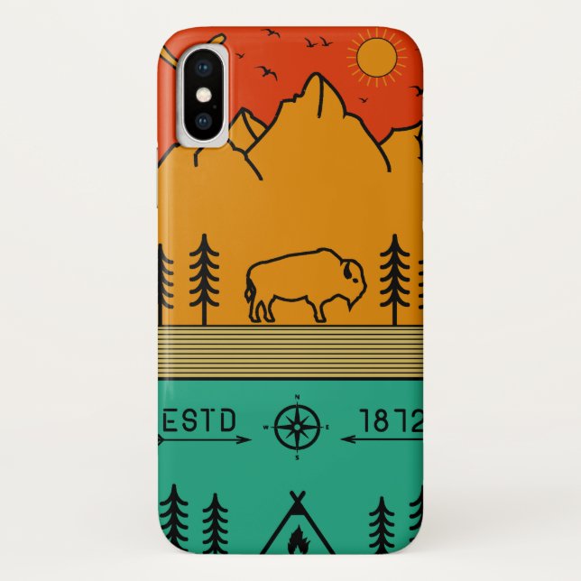 Yellowstone Nationalpark Retro Wyoming USA Bison Case-Mate iPhone Hülle (Rückseite)