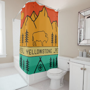 Yellowstone Nationalpark Retro Wyoming USA Bison Duschvorhang
