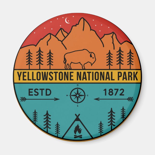 Yellowstone Nationalpark Retro Wyoming USA Bison Magnet (Vorne)