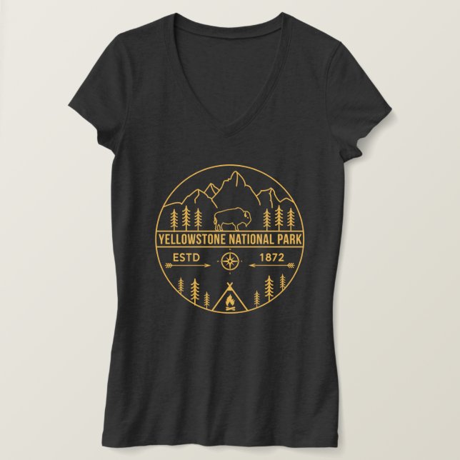 Yellowstone Nationalpark Retro Wyoming USA Bison T-Shirt (Design vorne)