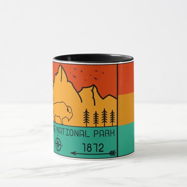 Yellowstone Nationalpark Retro Wyoming USA Bison Tasse (Zentrum)