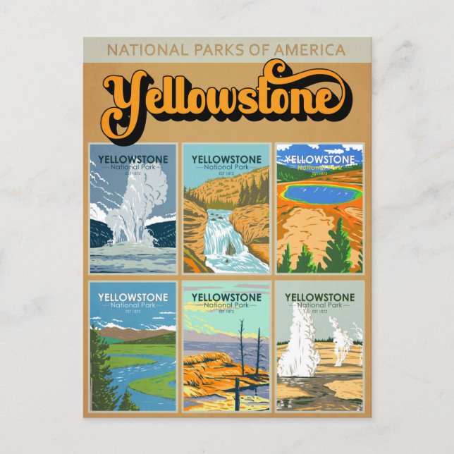Yellowstone Nationalpark Sehenswürdigkeit Collage Postkarte (Vorderseite)