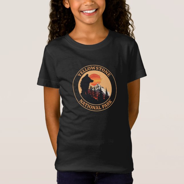 Yellowstone Nationalpark, Sunset Wolf Art, Circle T-Shirt (Vorderseite)