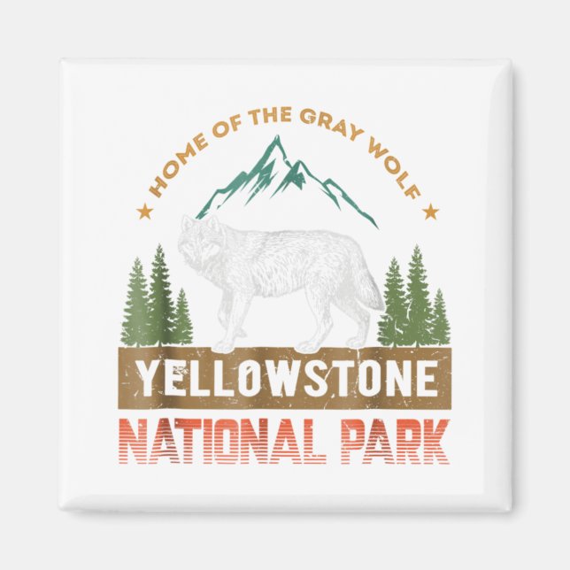 Yellowstone Nationalpark T - Shirt Wolf Vintag Men Magnet (Vorne)