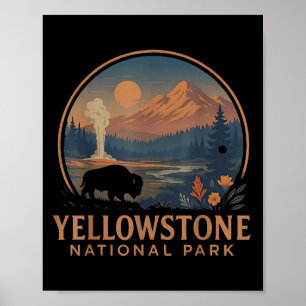 Yellowstone Nationalpark US Bison Vintage Wandern Poster