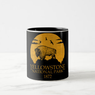 Yellowstone Nationalpark USA Vintage Retro Bison Zweifarbige Tasse