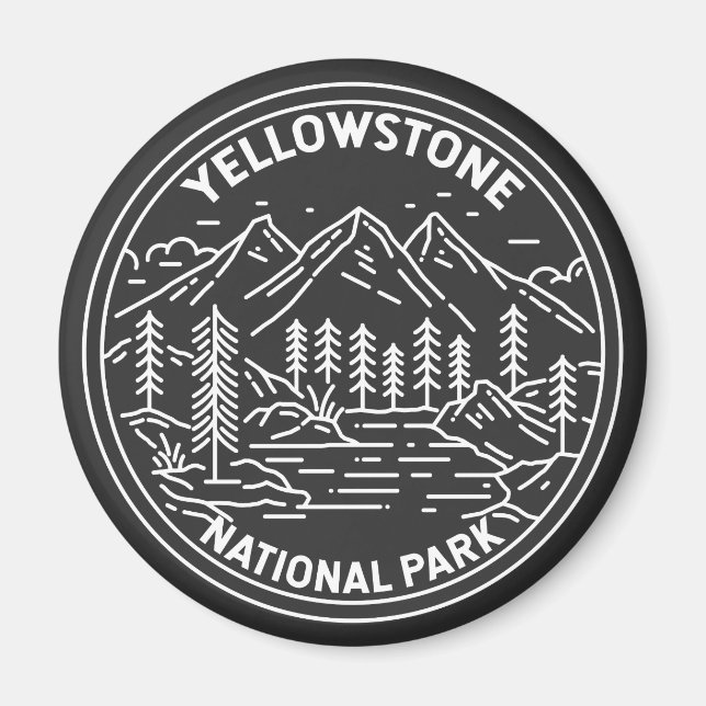 Yellowstone Nationalpark Vintag Monoline Magnet (Vorne)