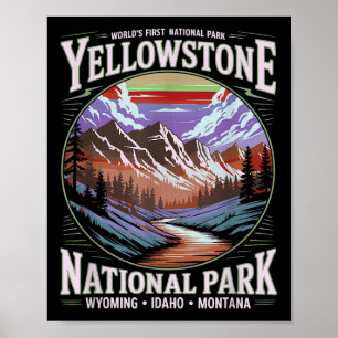 Yellowstone Nationalpark Vintage Berglandschaft Poster