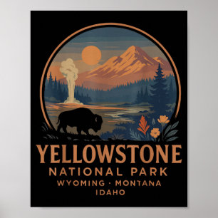 Yellowstone Nationalpark Vintage-Bison-Geysir Poster